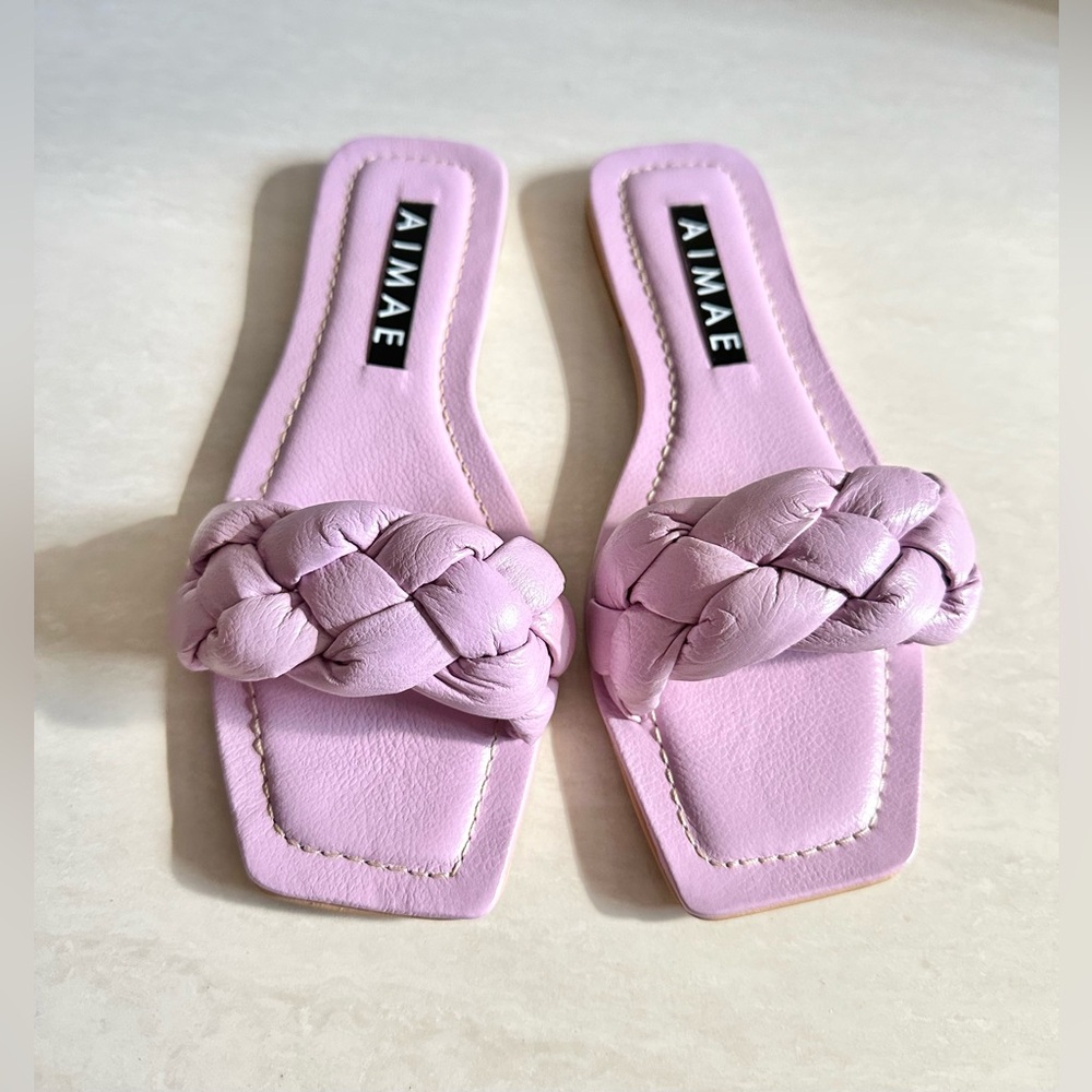 LIGHT PURPLE BRAIDED FLAT LEATHER SANDALS - SIZE VARIOUS - Picture 3 of 4